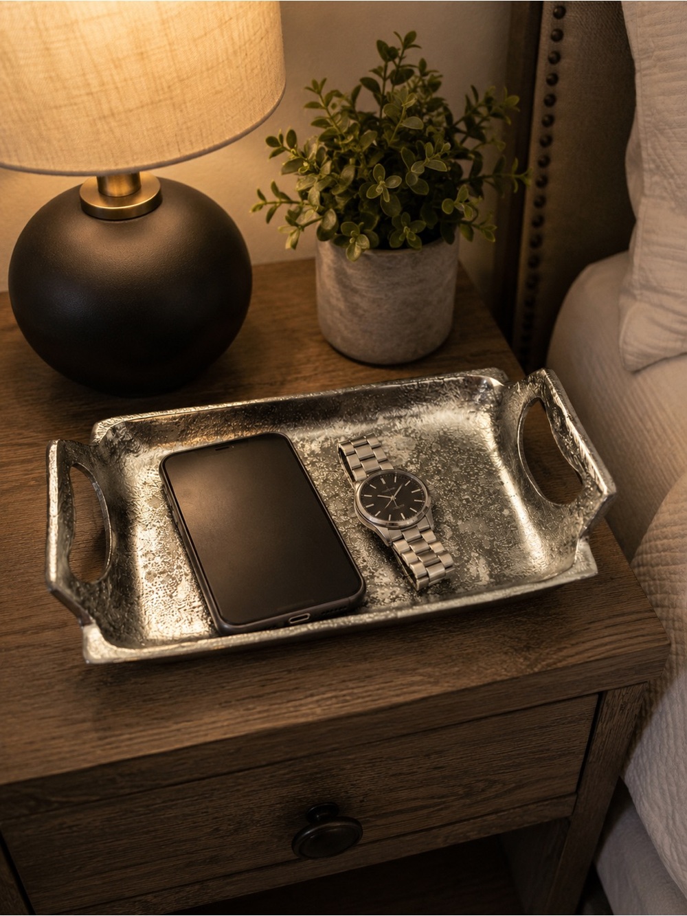 Rustic Glam Silver Metal Tray Decorative Vanity Entryway Catchall